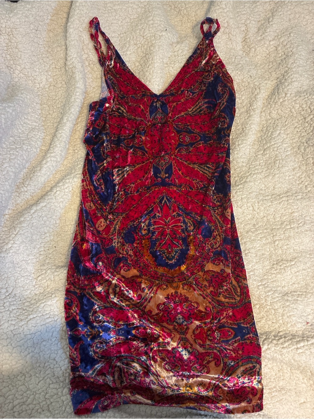 Free People Velvet Paisley Slip Dress in Red and Navy